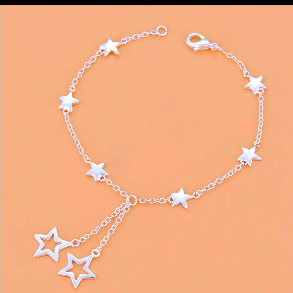925 Sterling Silver Dangling Bracelet with multiple little Sterling Silver stars